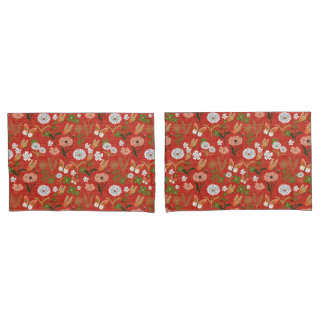 Housse D'oreillers Bambou brut Shamrocks floraux papillons en rouge