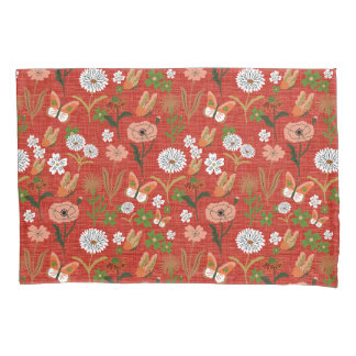 Housse D'oreillers Bambou brut Shamrocks floraux papillons en rouge