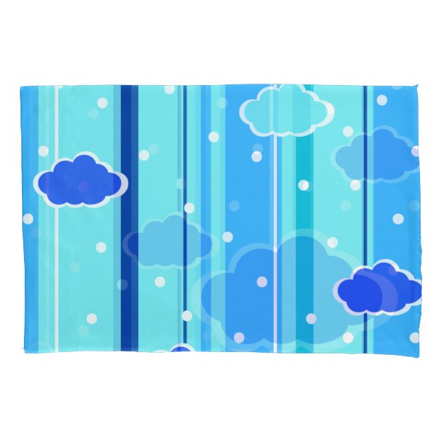 Housse D'oreillers bandes bleues nuages points (devant)