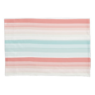 Housse D'oreillers Bandes estivales en corail et turquoise