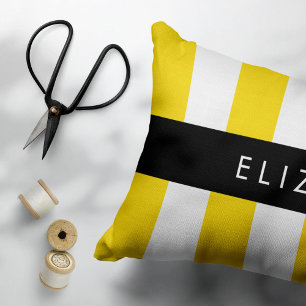 Housse D'oreillers Bandes Jaunes, Motif Gratté, Lignes, Votre Nom