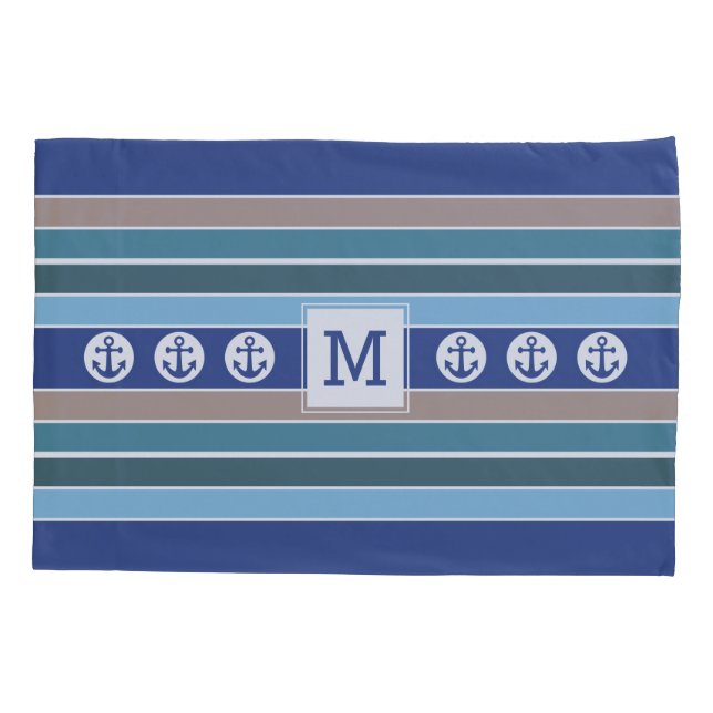 Housse D'oreillers Bandes Nautiques monogrammes personnalisées (Dos)