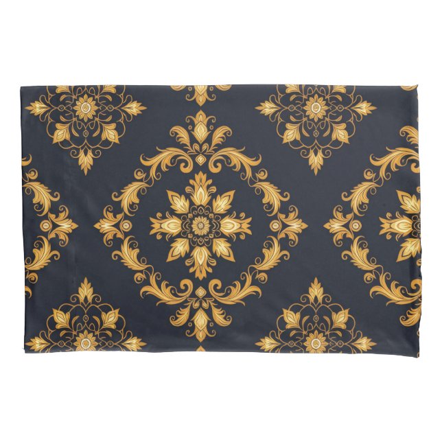 Housse D'oreillers "Barockes Ornament-Muster in Gold und Schwarz" (devant)