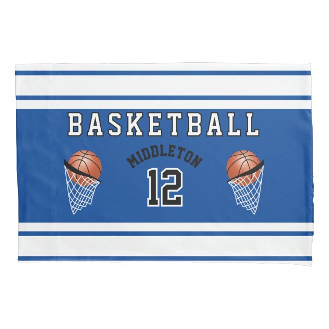 Housse D'oreillers Basketball Sport Ball Design - Bleu - Editable (devant)