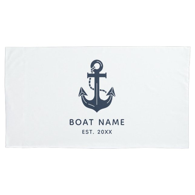Housse D'oreillers Bateau Bleu Marine Naudique Nom Ancre (devant)