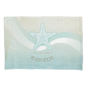 Housse D'oreillers Beach House Nautical Starfish Aqua Blue ID623