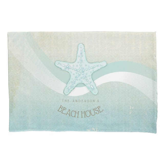 Housse D'oreillers Beach House Nautical Starfish Aqua Blue ID623 (devant)