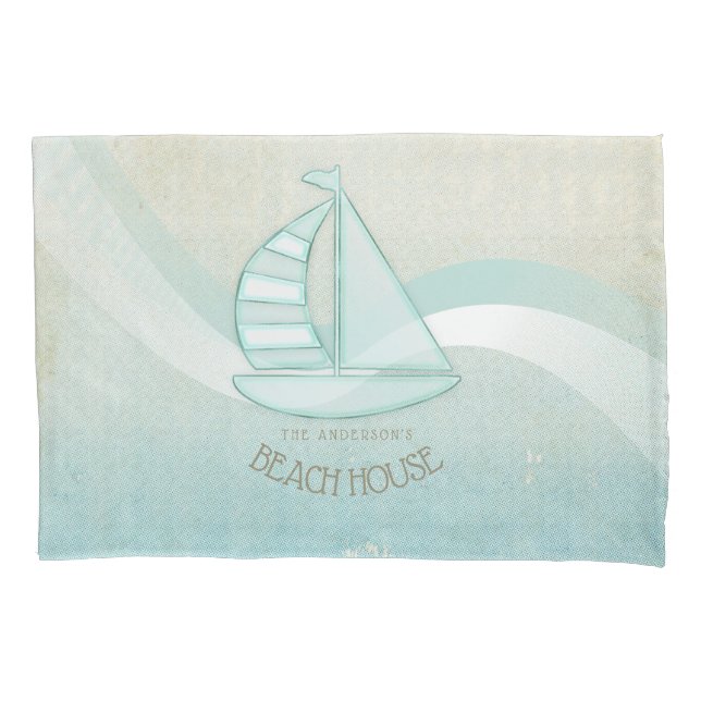Housse D'oreillers Beach House Nautical Voilier Aqua Blue ID623 (devant)