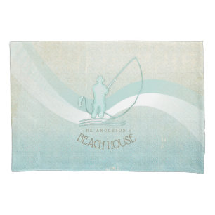 Housse D'oreillers Beach House Pêcheur nautique Aqua Blue ID623