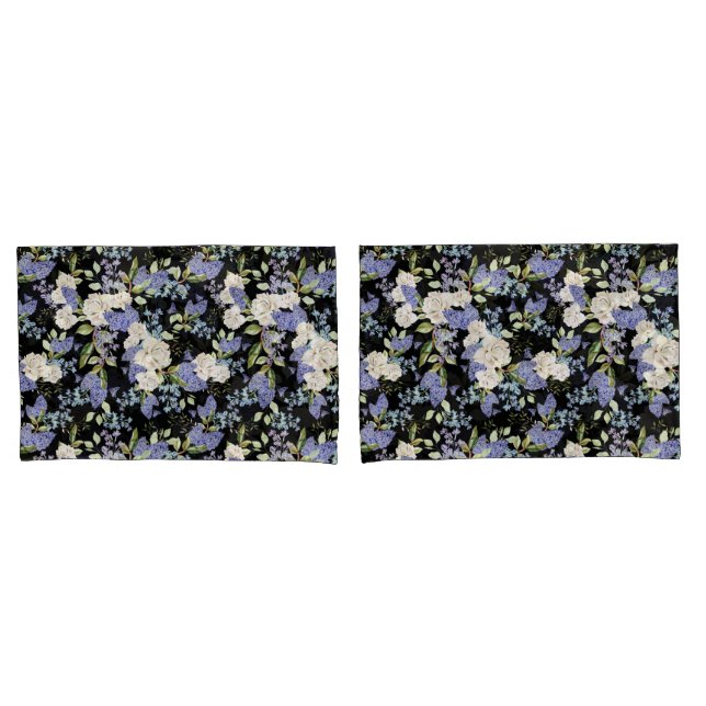 Housse D'oreillers Beau motif floral Lilac Rose Foliage (devant-Set)