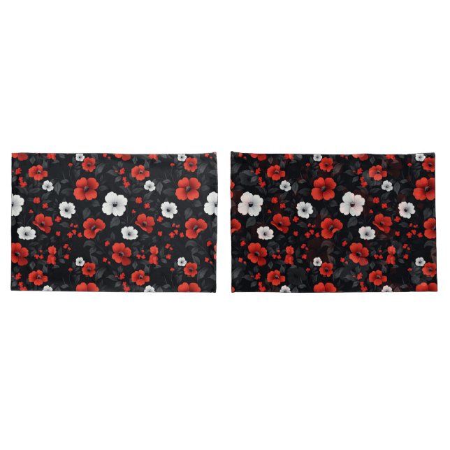 Housse D'oreillers Beau Rose rouge et blanc Arrière - plan noir (Dos-Set)