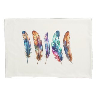 Housse D'oreillers Beautiful Multicolor Boho Feathers - Blue Graphic