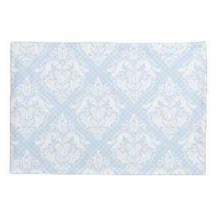 Housse D'oreillers Bébé bleu clair et blanc motif de Damas florales