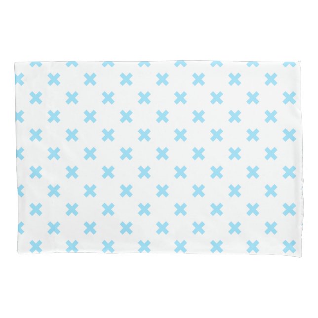 Housse D'oreillers Bébé bleu croix coutures sur blanc (devant)