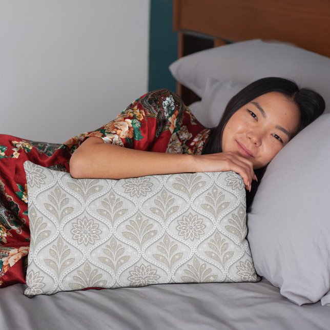 Housse D'oreillers Beige & White Sparkling Quatrefoil Pattern (Créateur téléchargé)