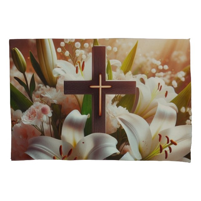 Housse D'oreillers Belle croix de lys de Pâques (devant)
