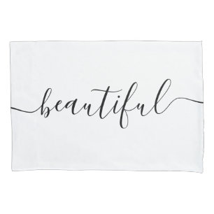 Housse D'oreillers Belle Femme NOM Blanc Noir Script