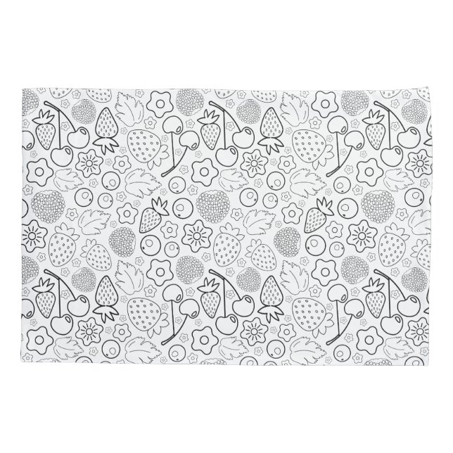 Housse D'oreillers Berry Strawberry Cherry Black Hand drawn Modern. (Dos)