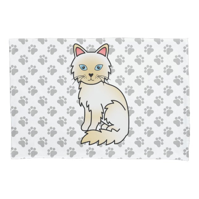 Housse D'oreillers Birman / Ragdoll Point crème Chat & Pattes Mignonn (devant)