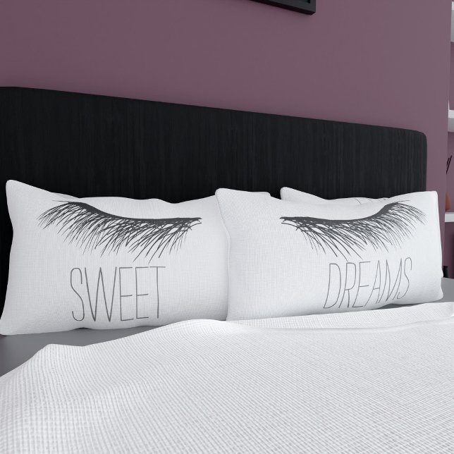 Housse D'oreillers Black and White Sweams Dreams Lashes Coussin Coque (Sweet Dreams! A pair of eyelash pillowcases perfect for you. )