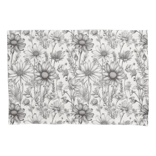 Housse D'oreillers Black flowers drawing (devant)