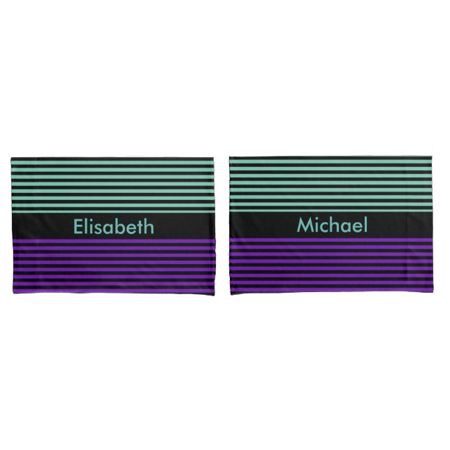 Housse D'oreillers Black Narrow Stripes + votre backgr. & idées (devant-Set)