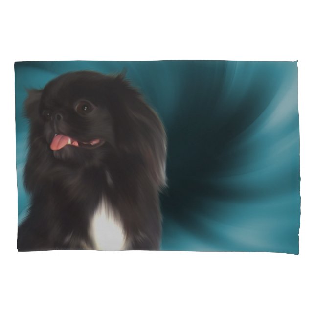 Housse D'oreillers Black Pekingese Blue Swils Dog Art  (devant)