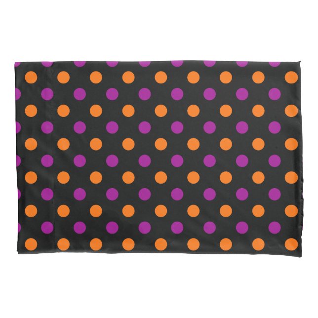Housse D'oreillers Black Purple Orange Polka Dot Pattern (devant)