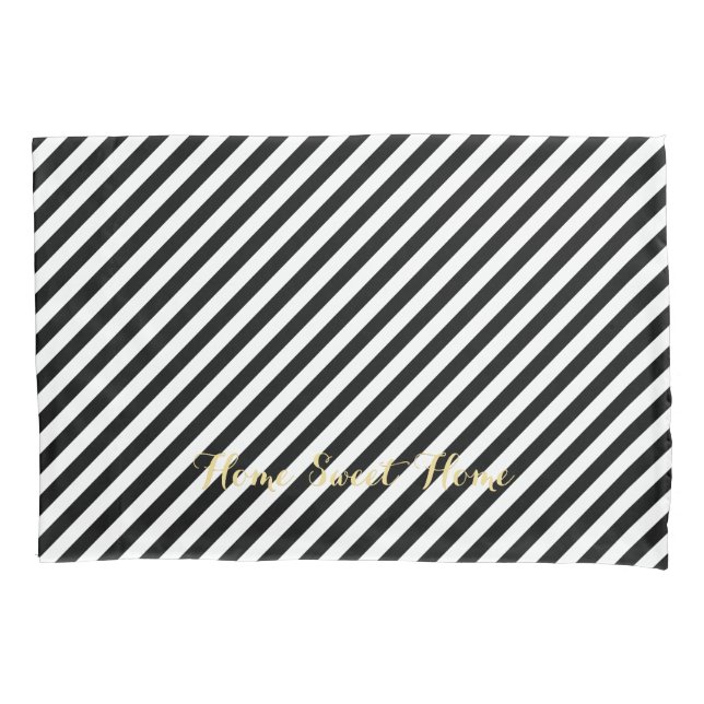 Housse D'oreillers Black White Stripes Moderne Motif Gold Monogramme (devant)