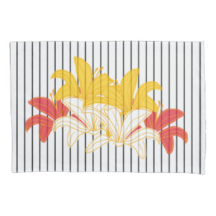Housse D'oreillers Blanc Noir Frappe Jaune Lily Orange