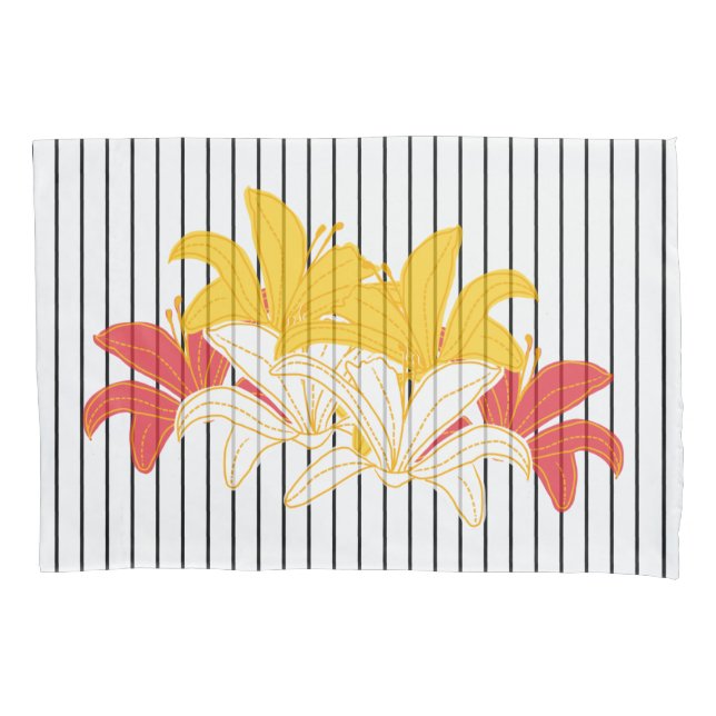 Housse D'oreillers Blanc Noir Frappe Jaune Lily Orange (devant-gauche)