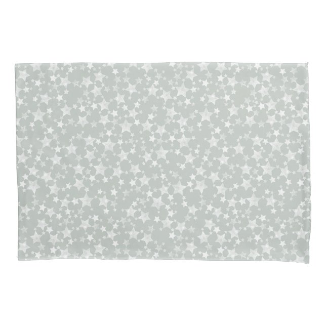 Housse D'oreillers Blanc sur gris-vert | Motif d'étoiles d'impression (devant-gauche)
