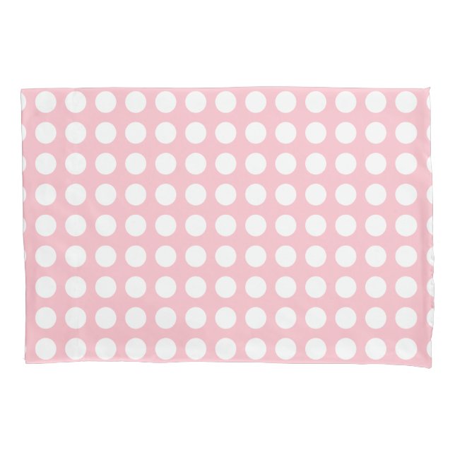 Housse D'oreillers Blanc sur rose grand format Pois horizontaux (devant)