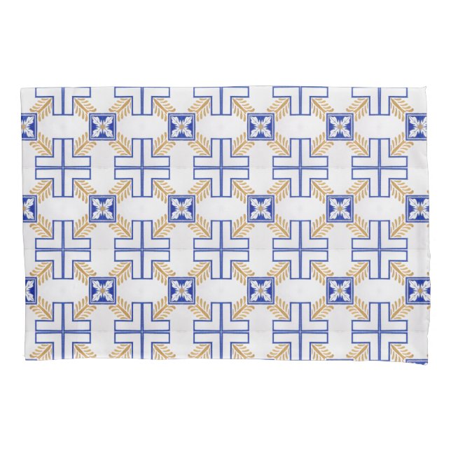Housse D'oreillers Bleu Blanc Jaune Azulejo Portugais Carreaux Motif (devant)