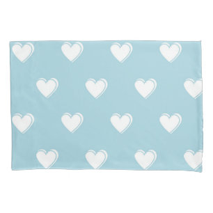 Housse D'oreillers Bleu blanc mignon simple Motif de coeur