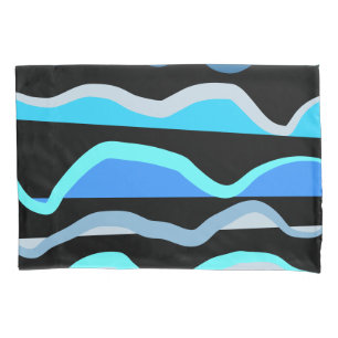Housse D'oreillers Bleu cyan noir vagues nautique maison lac
