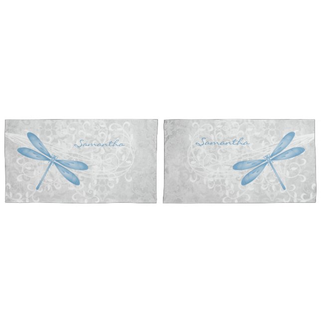 Housse D'oreillers Bleu Dragonfly Coque Coussin personnalisé (devant-Set)