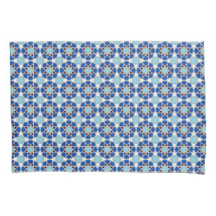Housse D'oreillers Bleu oriental blanc marocain géométrique arabesque