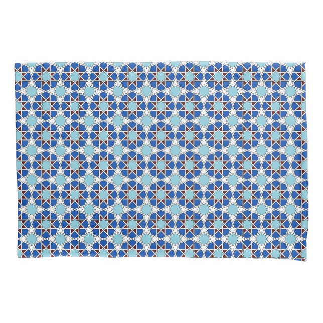 Housse D'oreillers Bleu oriental blanc marocain géométrique arabesque (devant)