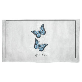 Housse D'oreillers Bleu papillon Floral Coussin Coque