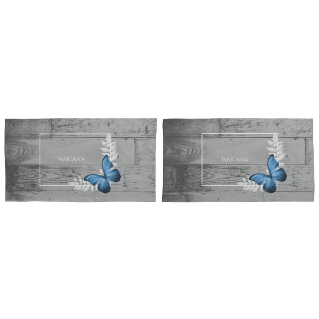 Housse D'oreillers Bleu papillon Rustique Coussin Coque (devant-Set)