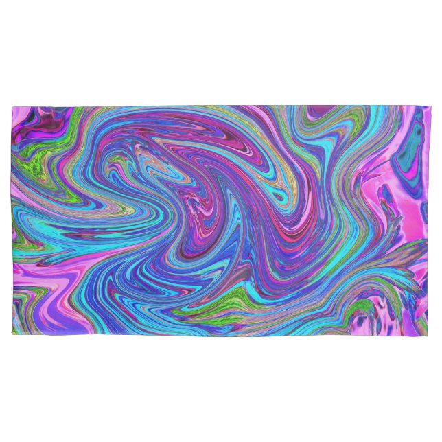 Housse D'oreillers Bleu, Rose et Violet Groovy Art Abstrait Rétro (devant-gauche)