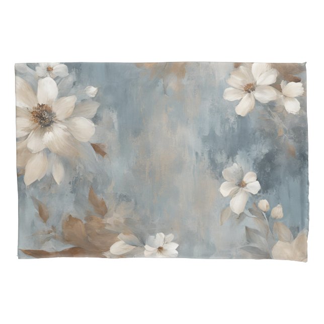 Housse D'oreillers Bleu rustique Brown Cream Ferme Floral (devant)