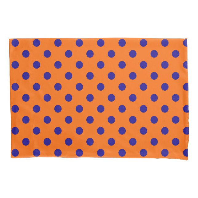 Housse D'oreillers Bleu Sur Orange Pois Design Motif (devant)