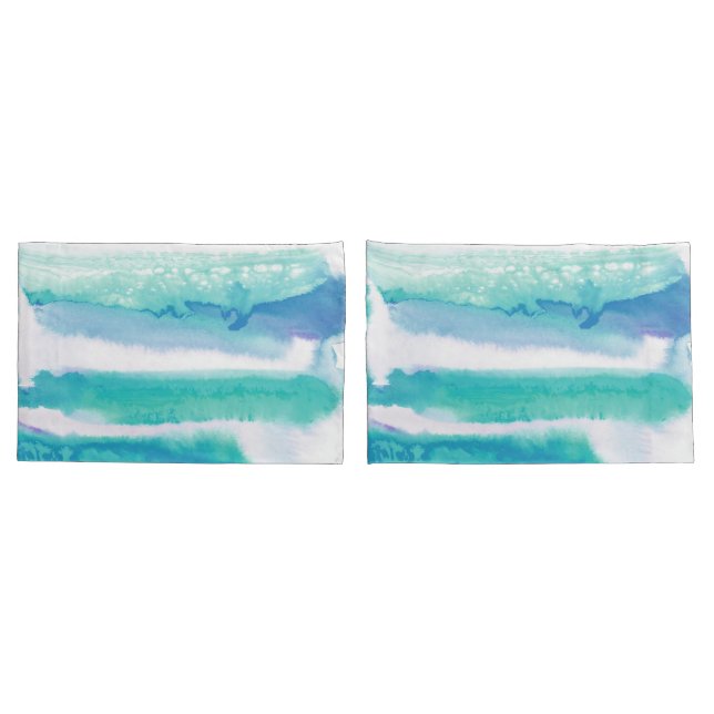 Housse D'oreillers Bleu turquoise Bleu Bleu Rayures d'aquarelle (Dos-Set)