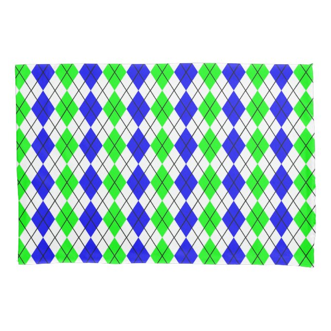 Housse D'oreillers Bleu Vert Jacquard blanc Diamant Design (devant)