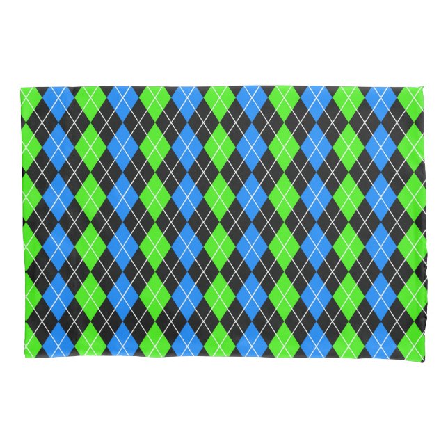 Housse D'oreillers Bleu Vert Noir Design Diamant Argyle  (devant)