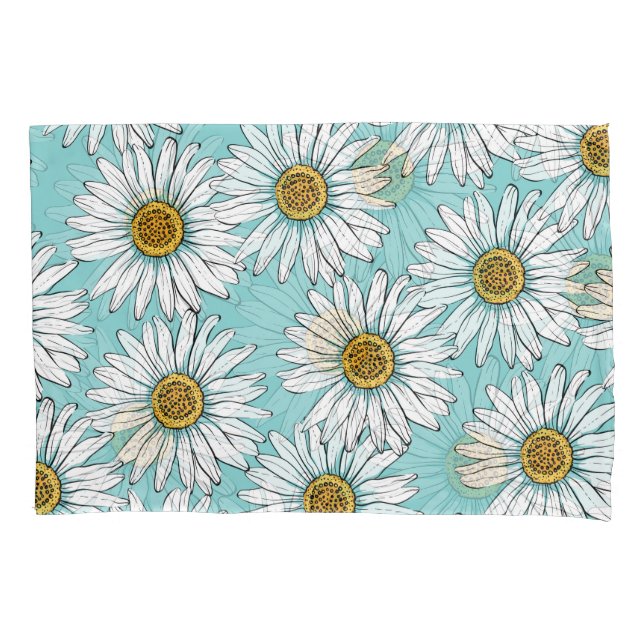 Housse D'oreillers Bleu Vintage marguerite (devant)