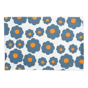 Housse D'oreillers Bleu Whimsical & Orange Floral Retro, Gai