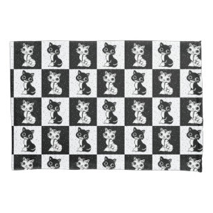 Housse D'oreillers Bloc de monogramme noir blanc pour chat